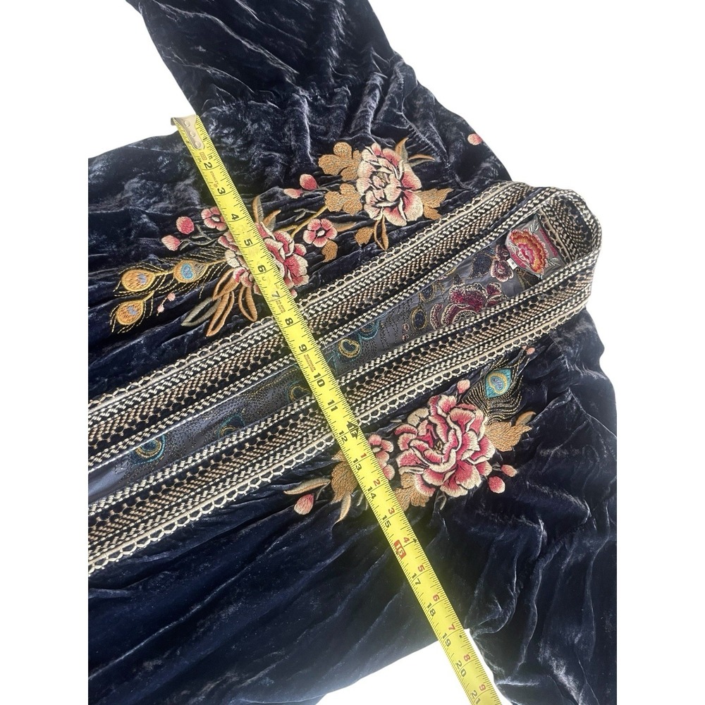 Johnny Was Quito Velvet Silk Navy Blue Kimono Duster Peacock Embroidered Sz S - Picture 15 of 16